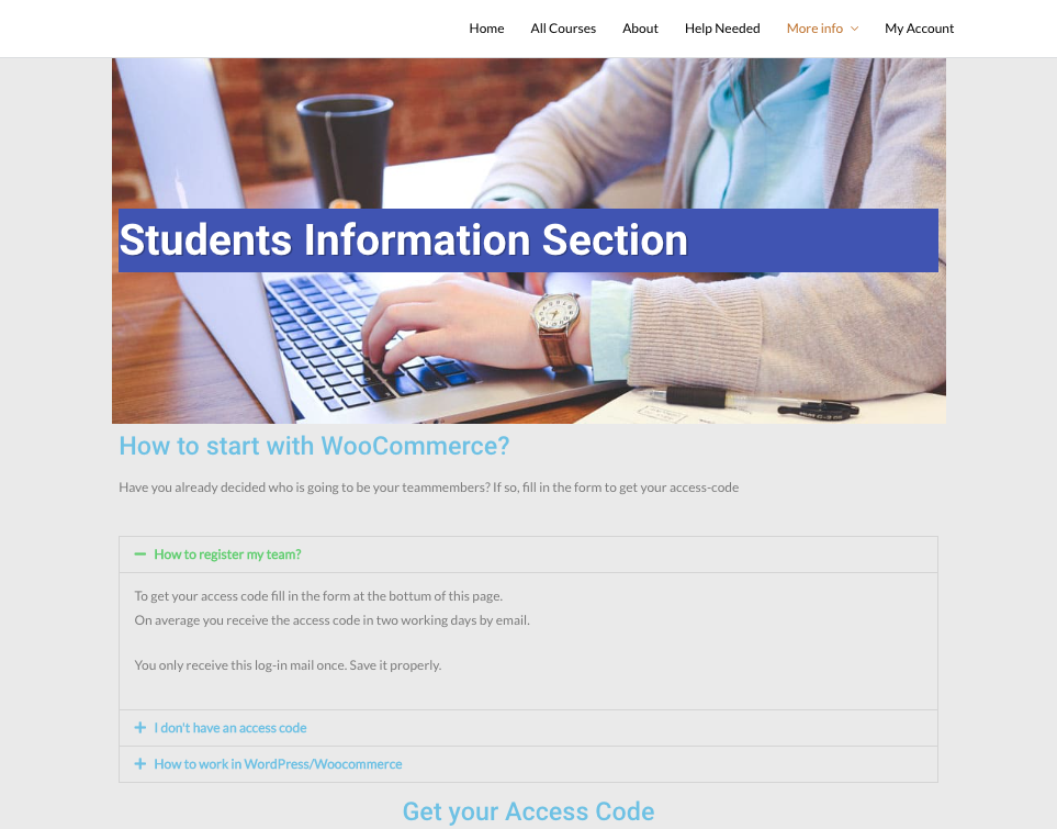course platform registration page